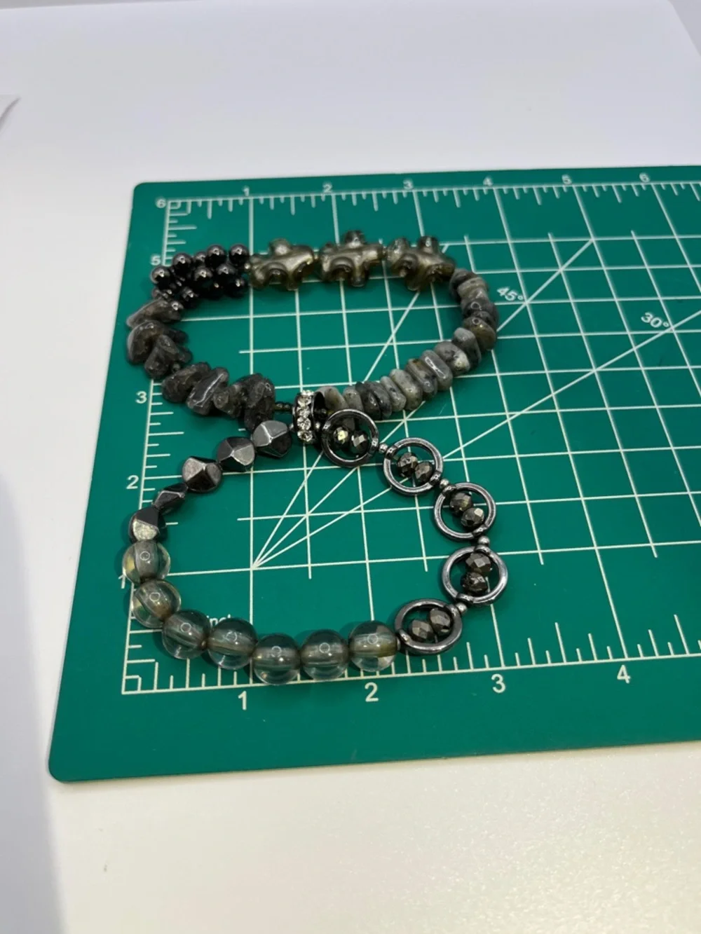 Treska Gray Beaded Silver Stretch Double Bracelet Set Gray Gun Metal Bracelets